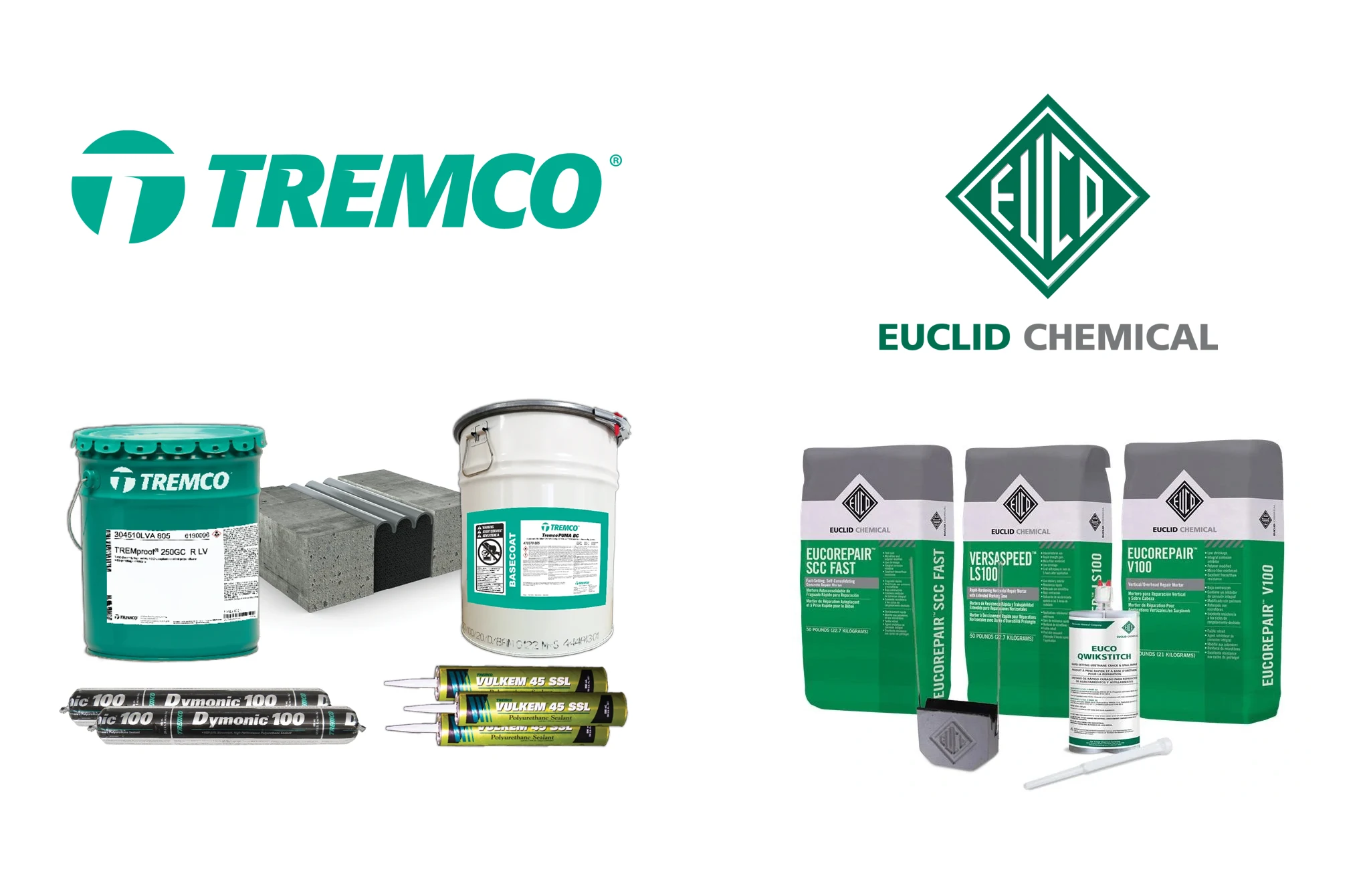 Tremco and Euclid concrete restoration product renders.